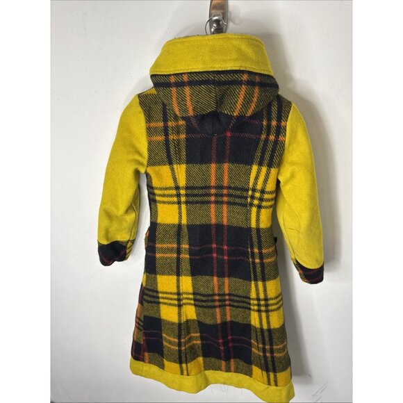 Vintage Niccolini Girls Wool Plaid Duffle Coat Hooded Yellow Black Red Youth XL - Picture 4 of 9